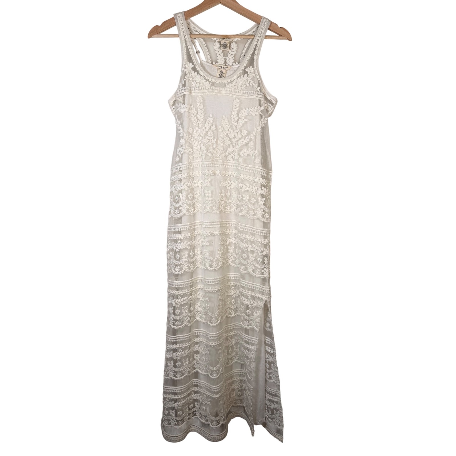 Denim & Supply Ralph Lauren White Lace Maxi Dress Sheer Crochet Tank Y2k Vtg